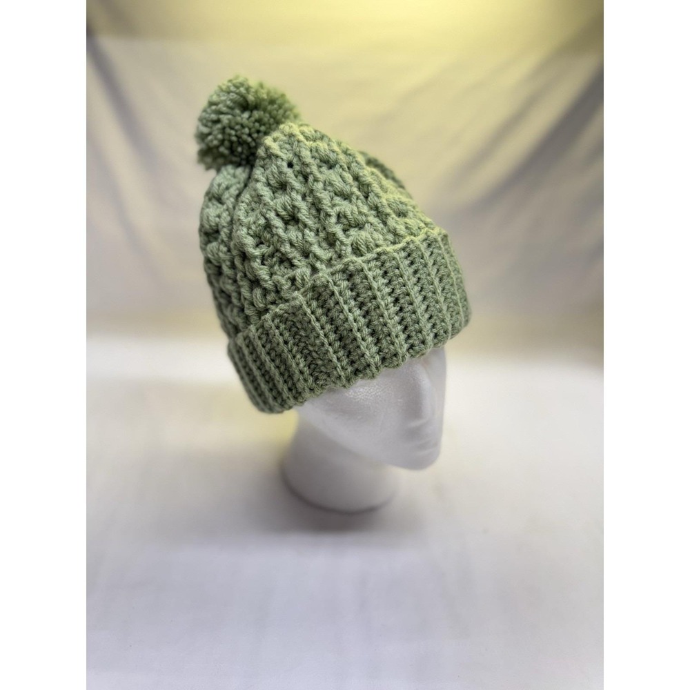 Handmade Crochet Hat with Pom Pom - Light Olive Green Sage Green Beanie